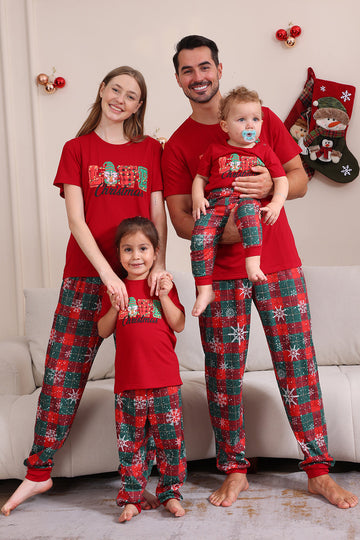 Conjuntos de pijamas familiares rojos Feliz Navidad